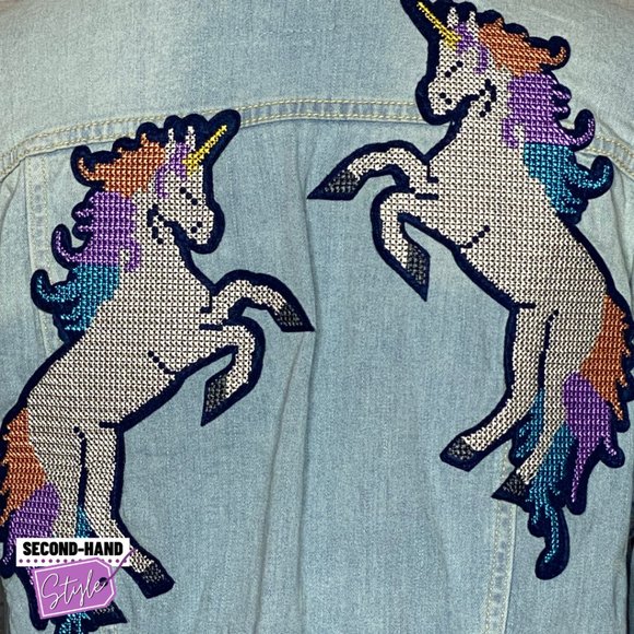LuLaRoe Unicorn Patch Jaxon Denim Jacket - Picture 3 of 4